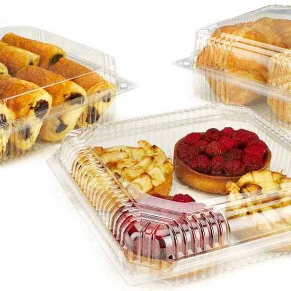 Envases rígidos de bollería y pastelería fabricados con el bioplástico PLA-Premium.